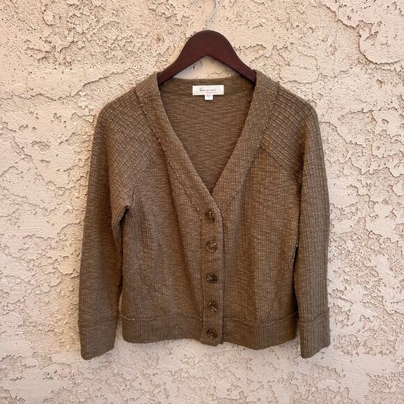 TWO BY VINCE CAMUTO Olive Green Textured Knit Button Up Cardigan Size Small - Picture 2 of 7